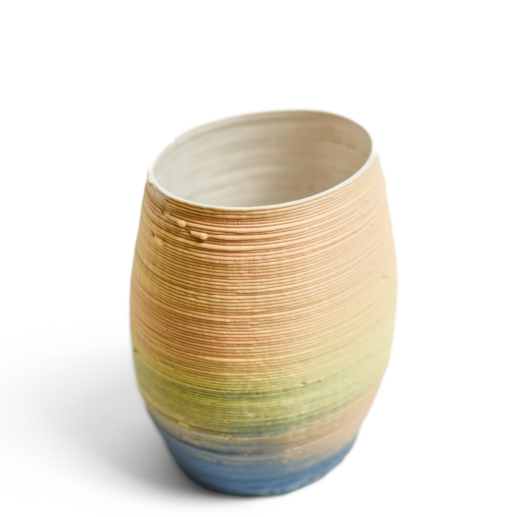 Porcelain cup made by Alterfact using 3D printing techniques in clay. Alterfact is an Australian duo composed of ceramicist Lucile Sciallano and designer Ben Landau based in Melbourne where they create contemporary ceramics using 3D printing techniques.