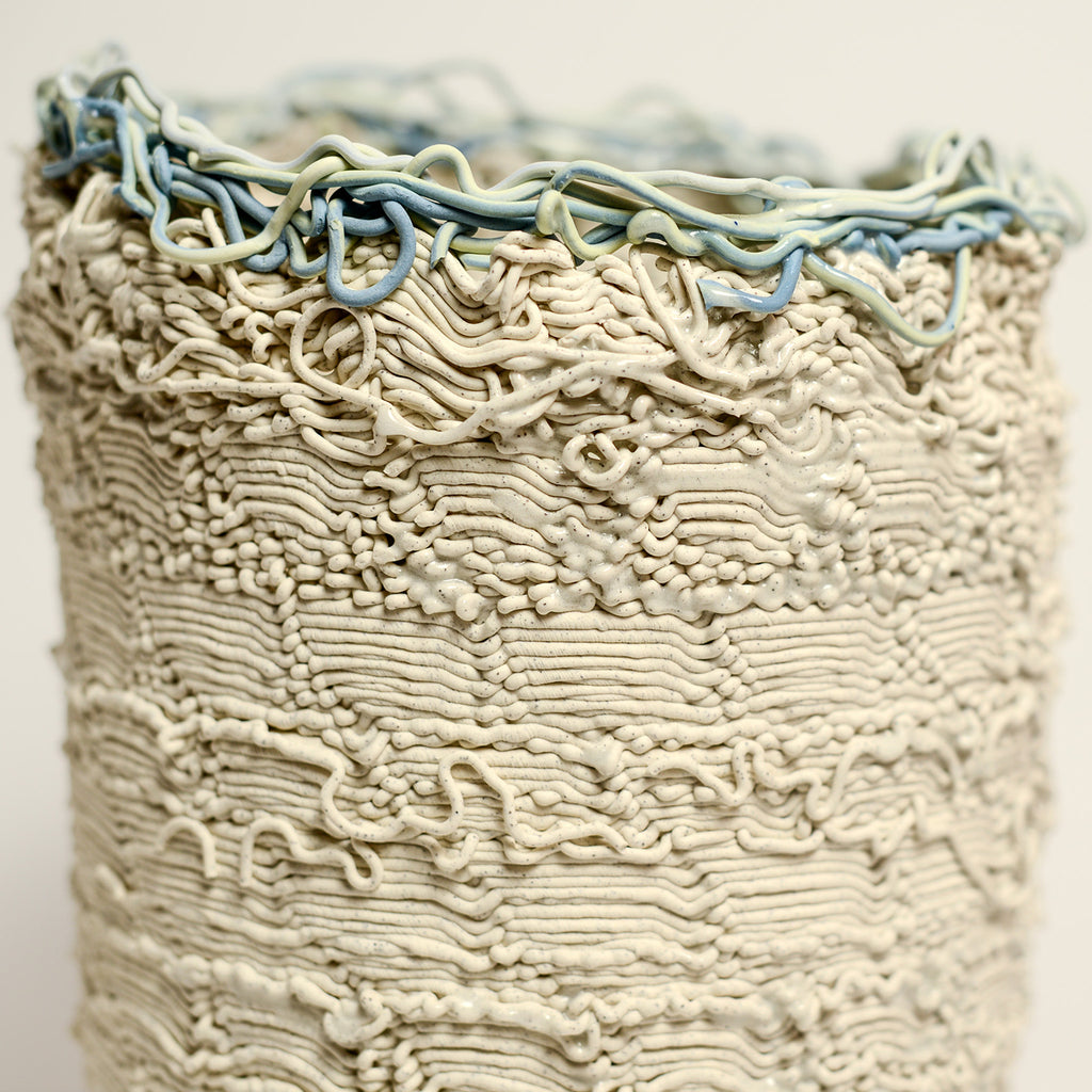 Porcelain sculpture made by Alterfact using 3D printing techniques in clay. Alterfact is an Australian duo composed of ceramicist Lucile Sciallano and designer Ben Landau based in Melbourne where they create contemporary ceramics using 3D printing techniques.