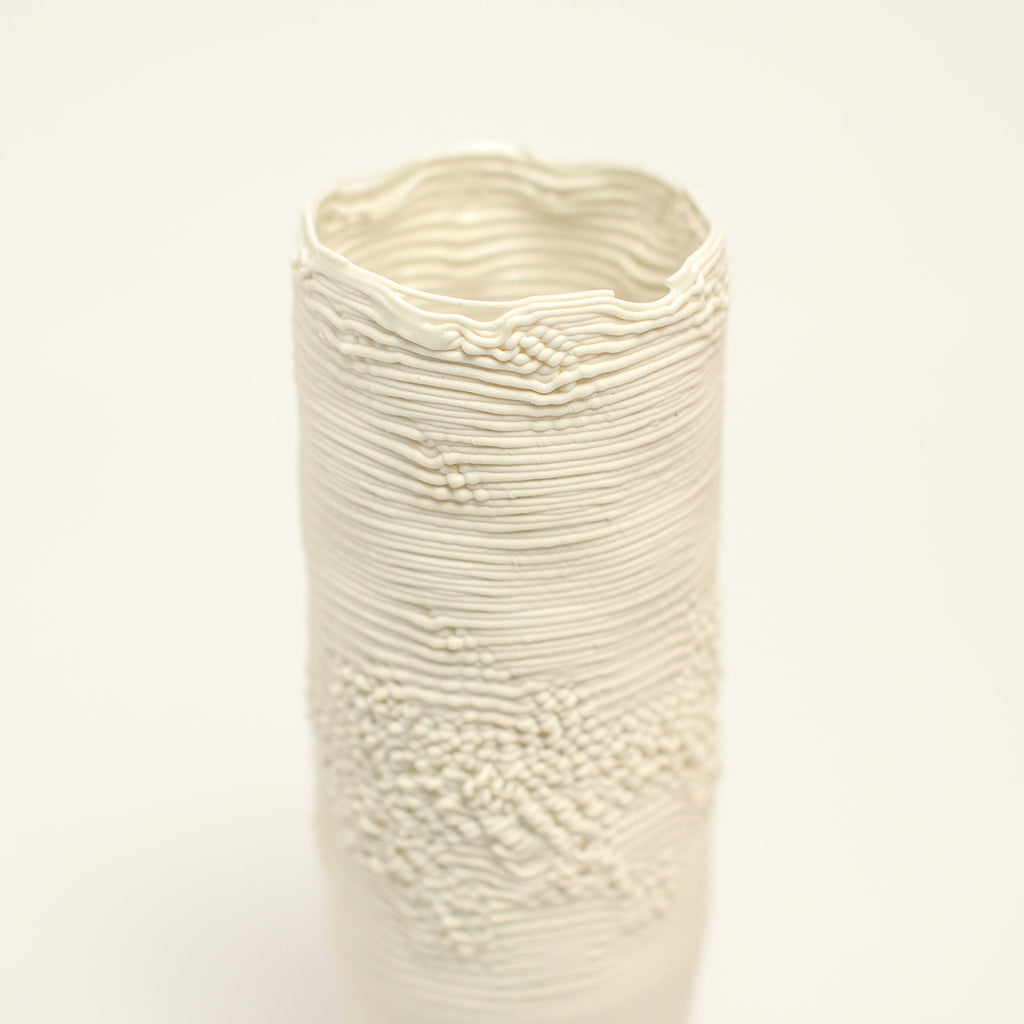 Porcelain sculpture made by Alterfact using 3D printing techniques in clay. Alterfact is an Australian duo composed of ceramicist Lucile Sciallano and designer Ben Landau based in Melbourne where they create contemporary ceramics using 3D printing techniques.