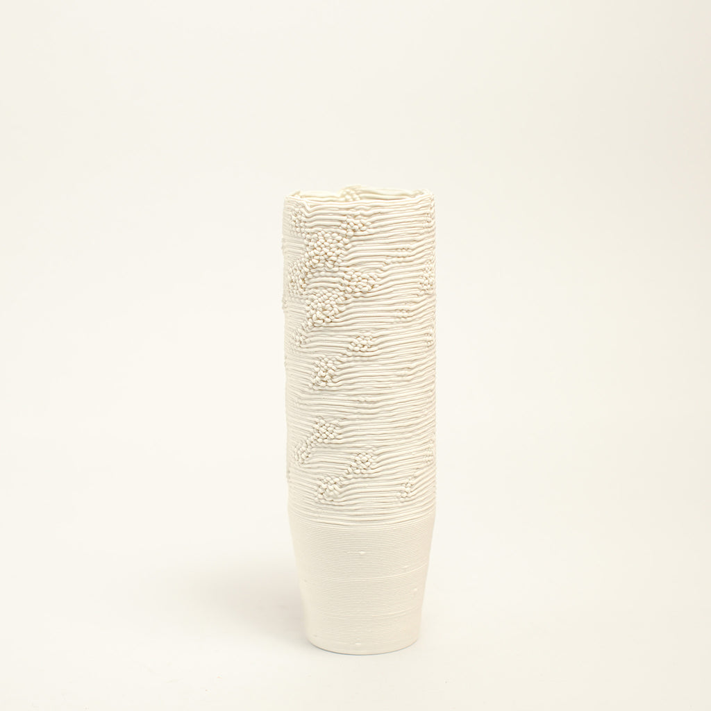 Porcelain sculpture made by Alterfact using 3D printing techniques in clay. Alterfact is an Australian duo composed of ceramicist Lucile Sciallano and designer Ben Landau based in Melbourne where they create contemporary ceramics using 3D printing techniques.