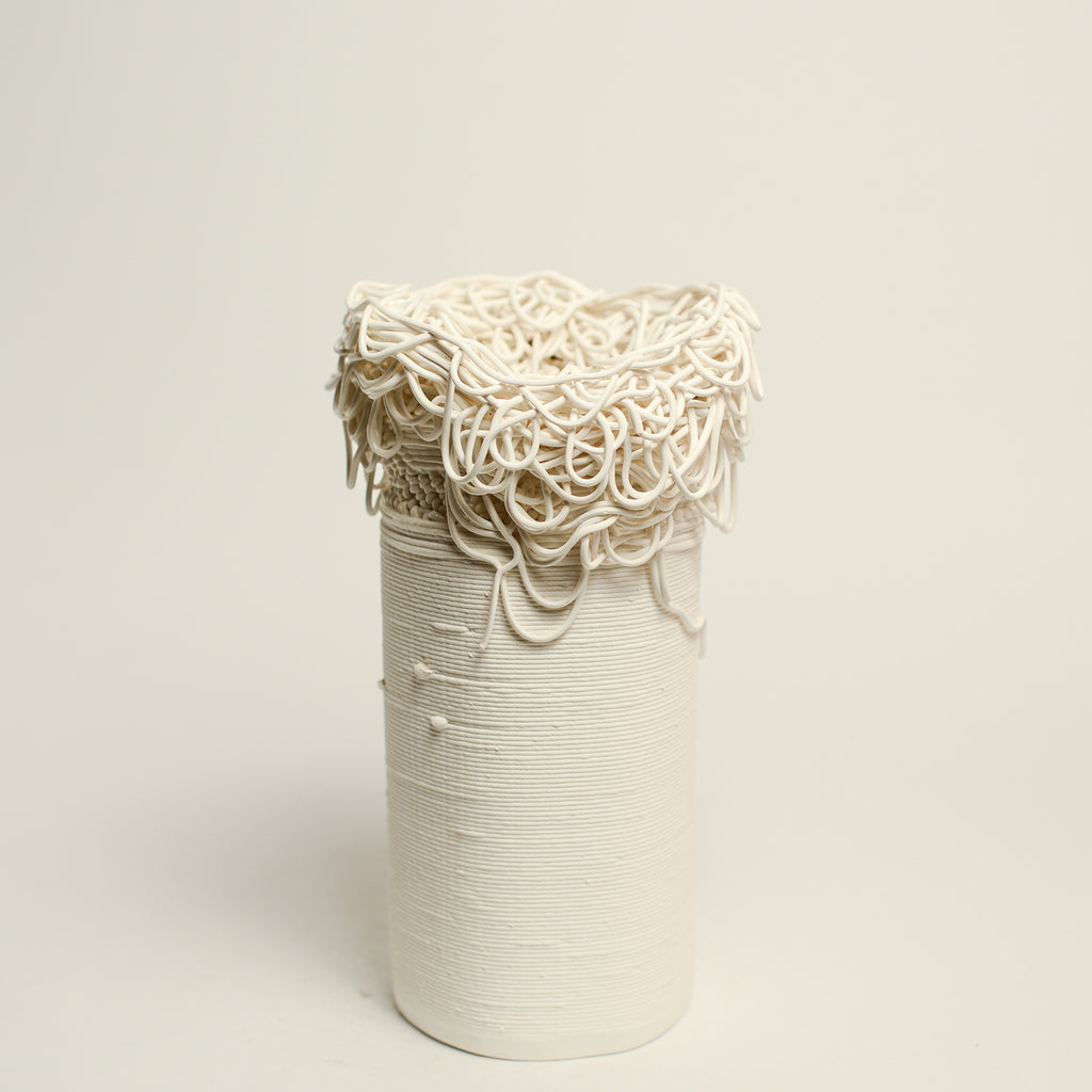 Porcelain sculpture made by Alterfact using 3D printing techniques in clay. Alterfact is an Australian duo composed of ceramicist Lucile Sciallano and designer Ben Landau based in Melbourne where they create contemporary ceramics using 3D printing techniques.