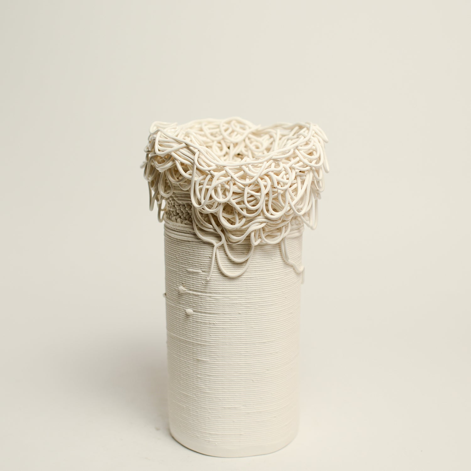 Porcelain sculpture made by Alterfact using 3D printing techniques in clay. Alterfact is an Australian duo composed of ceramicist Lucile Sciallano and designer Ben Landau based in Melbourne where they create contemporary ceramics using 3D printing techniques.
