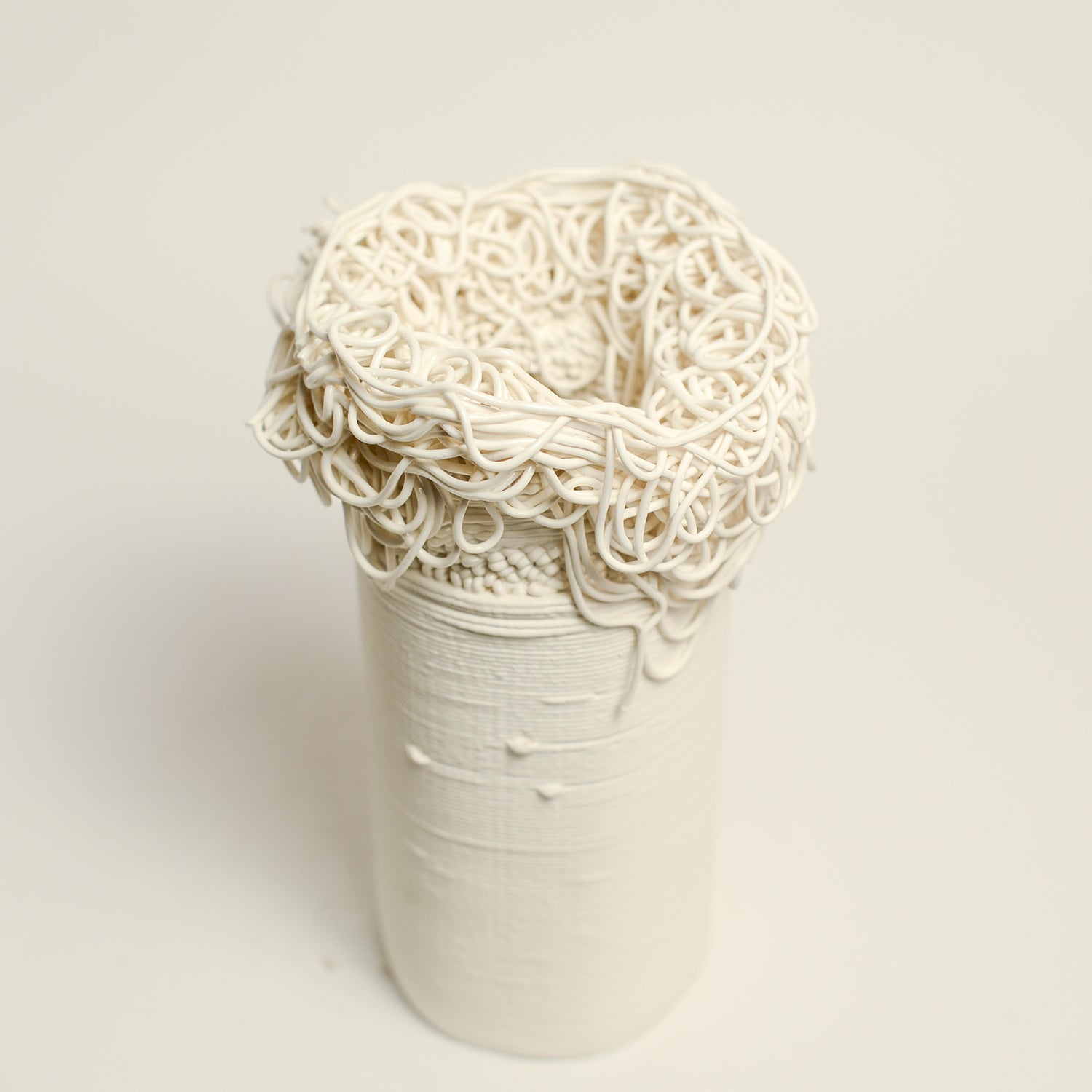 Porcelain sculpture made by Alterfact using 3D printing techniques in clay. Alterfact is an Australian duo composed of ceramicist Lucile Sciallano and designer Ben Landau based in Melbourne where they create contemporary ceramics using 3D printing techniques.