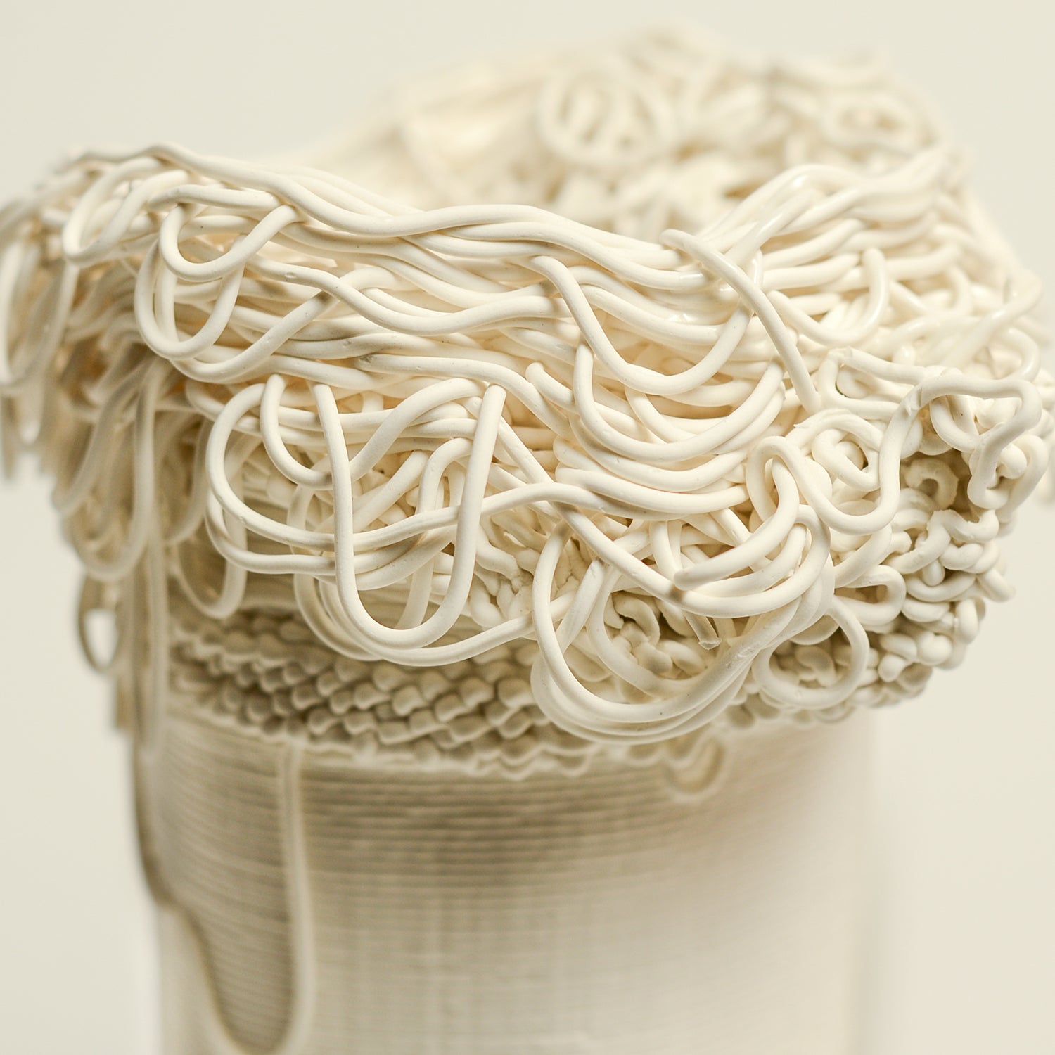 Porcelain sculpture made by Alterfact using 3D printing techniques in clay. Alterfact is an Australian duo composed of ceramicist Lucile Sciallano and designer Ben Landau based in Melbourne where they create contemporary ceramics using 3D printing techniques.