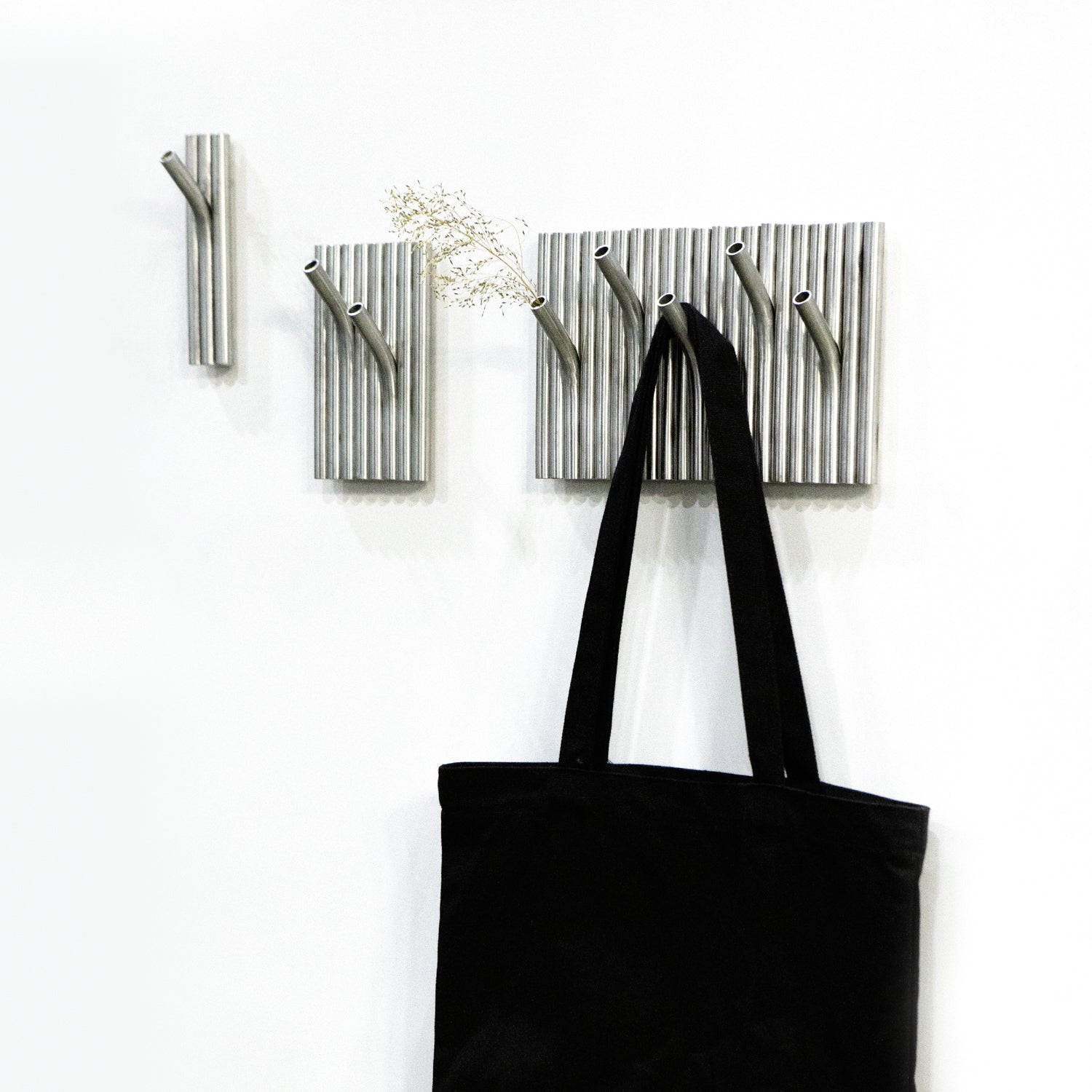 'Full House' Pipeflute Wall Hook - Brushed Stainless Steel