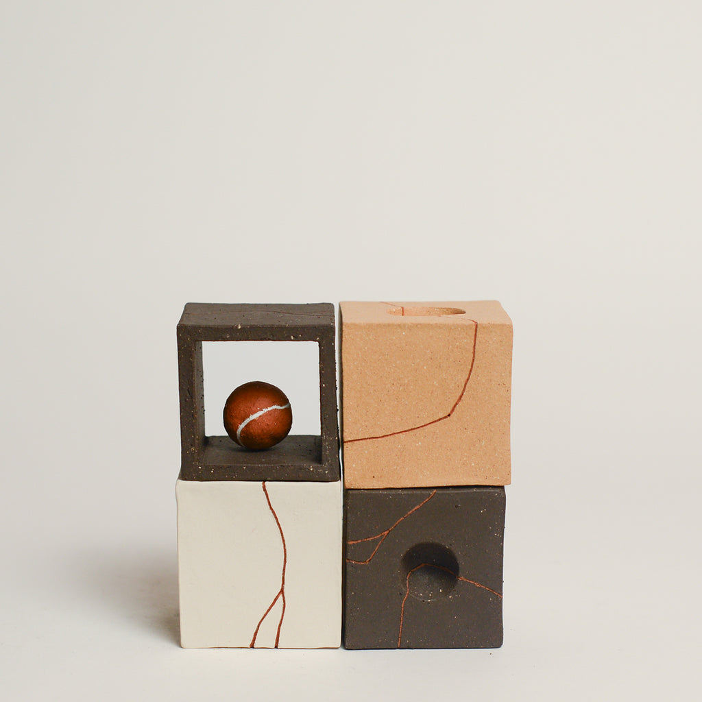 Ceramic sculpture handmade by Sydney-based artist Debbey Watson. The minimal aesthetic of Debbey’s enclosed, slab-built geometric forms and contemporary ceramics is inspired by her interest in modern architecture and design. 