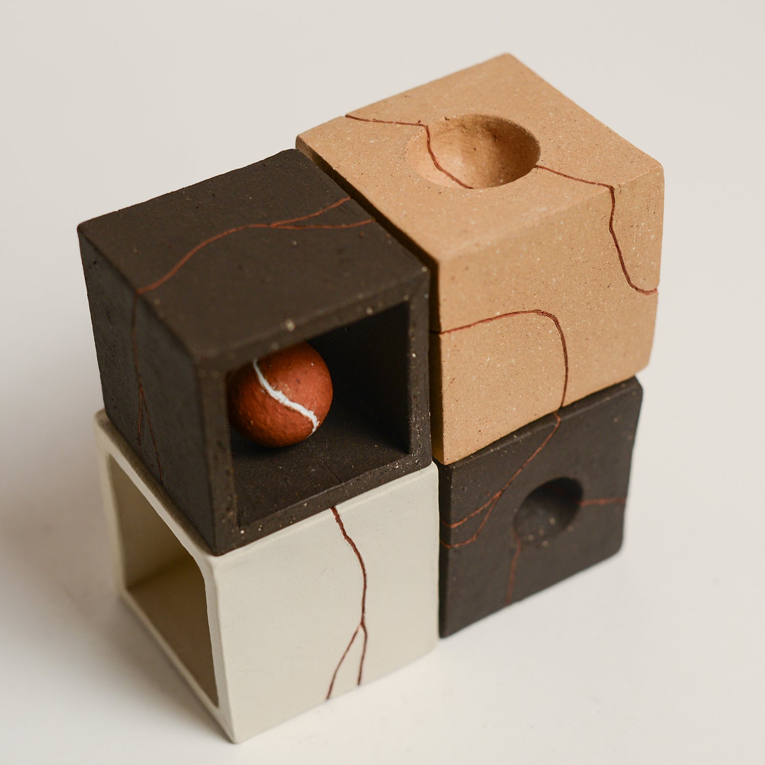 Ceramic sculpture handmade by Sydney-based artist Debbey Watson. The minimal aesthetic of Debbey’s enclosed, slab-built geometric forms and contemporary ceramics is inspired by her interest in modern architecture and design. 