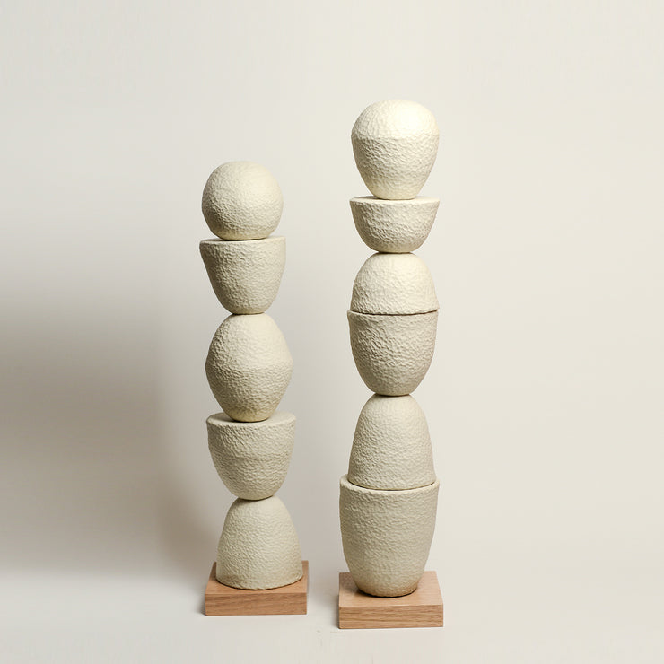 ELLA BENDRUPS is an emerging ceramic artist whose practice explores ancient clay and stone artefacts and their ability to transcend the times and cultures in which they were created. She embraces the expressive nature of hand building, pinching, coiling and carving clay to highlight the maker’s touch. 