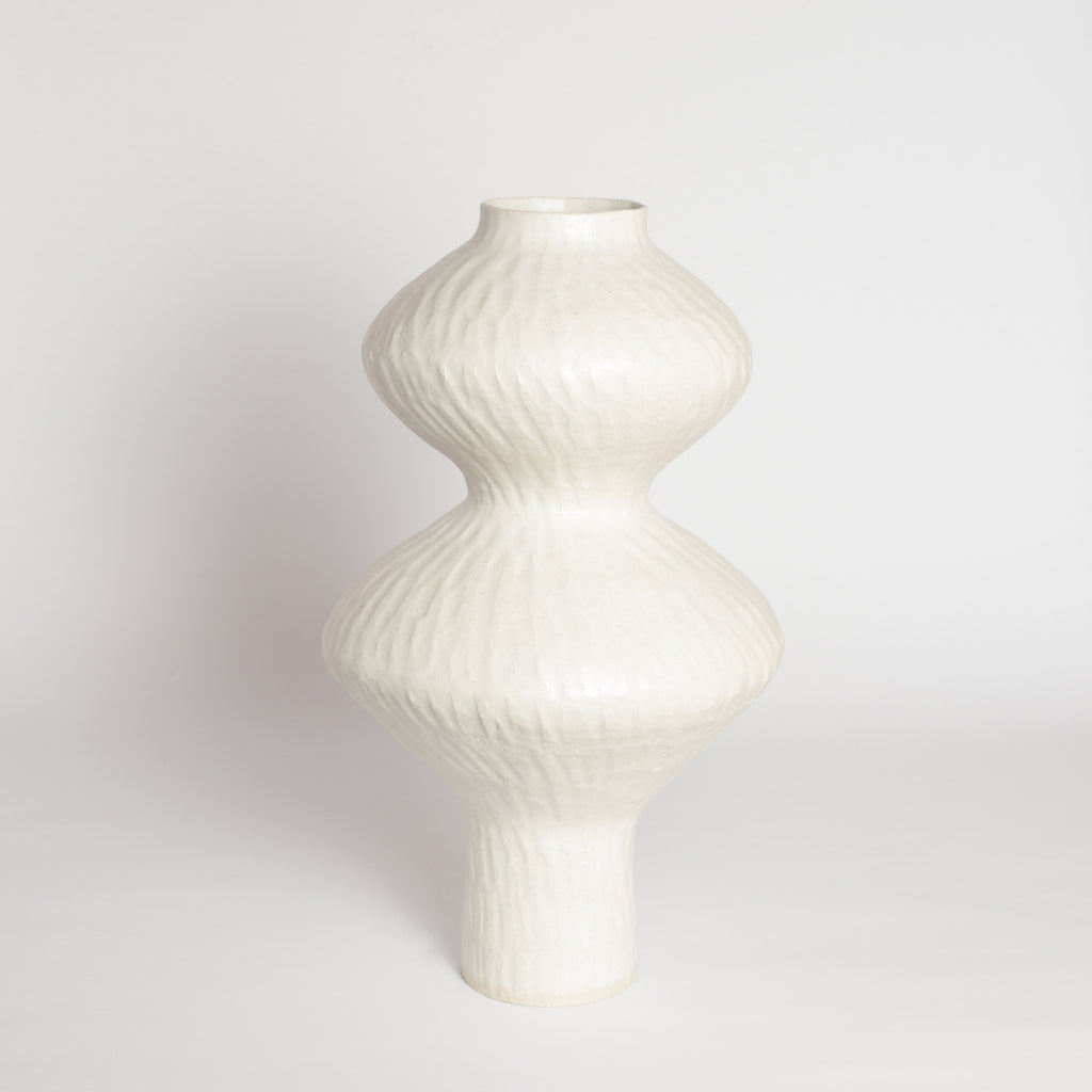 White Carved Wobble Vase