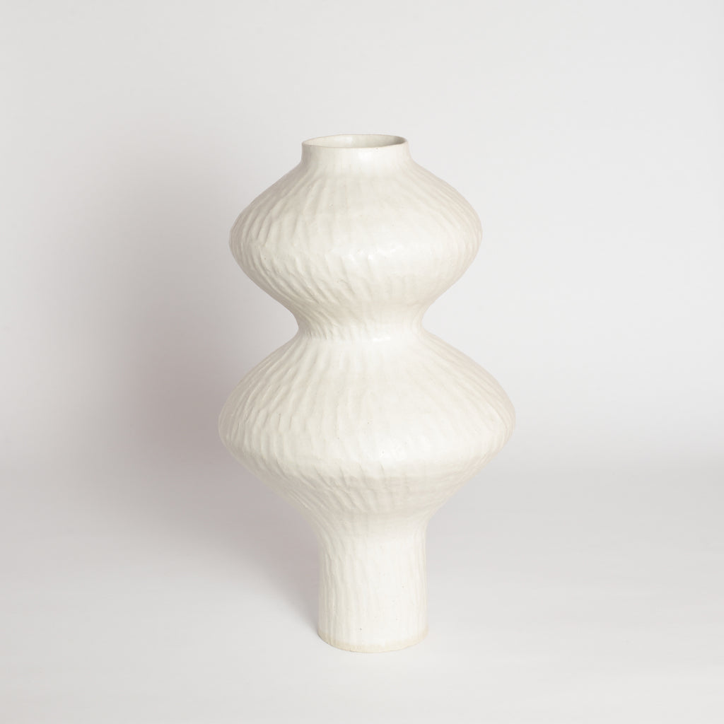 White Carved Wobble Vase