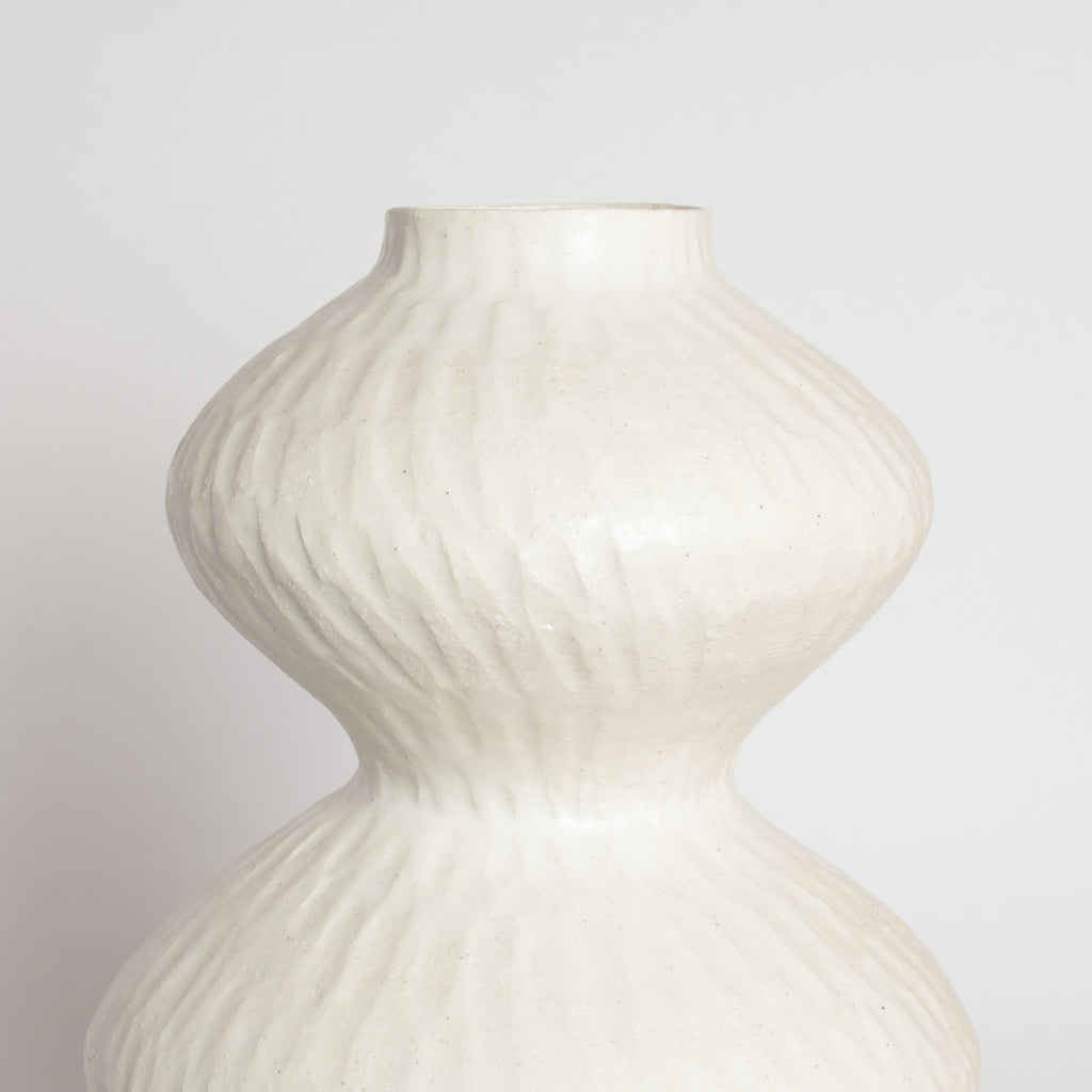 White Carved Wobble Vase