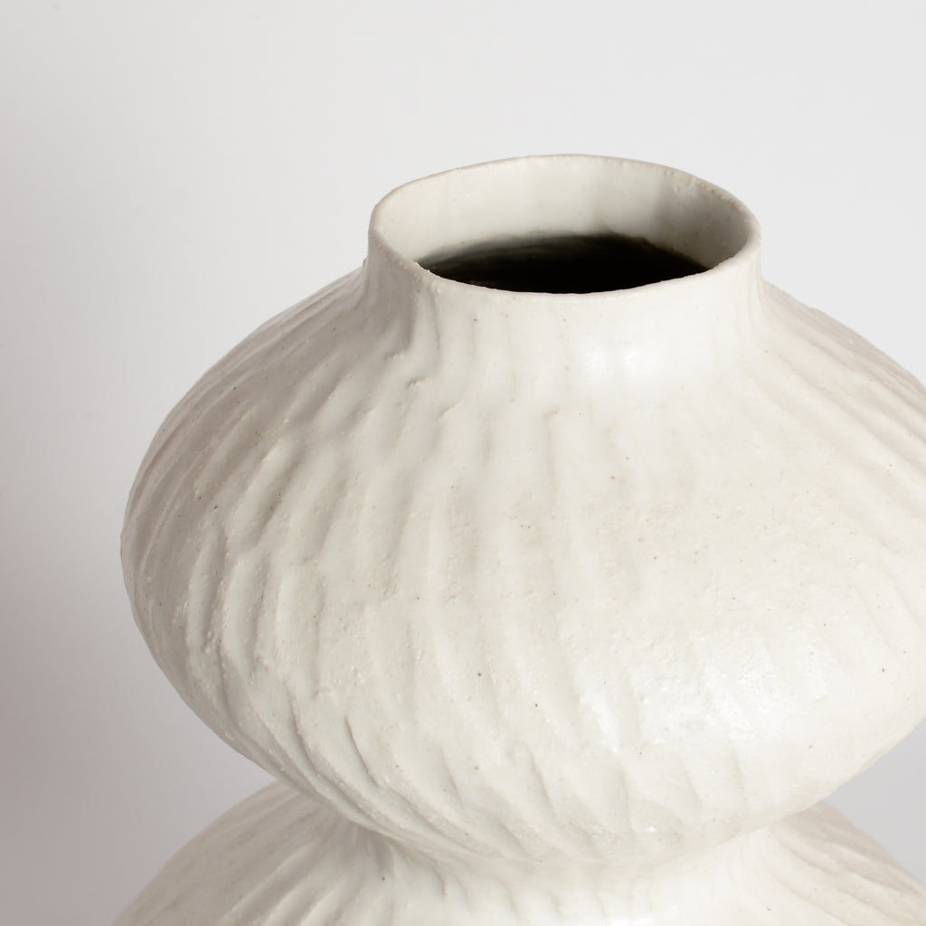 White Carved Wobble Vase