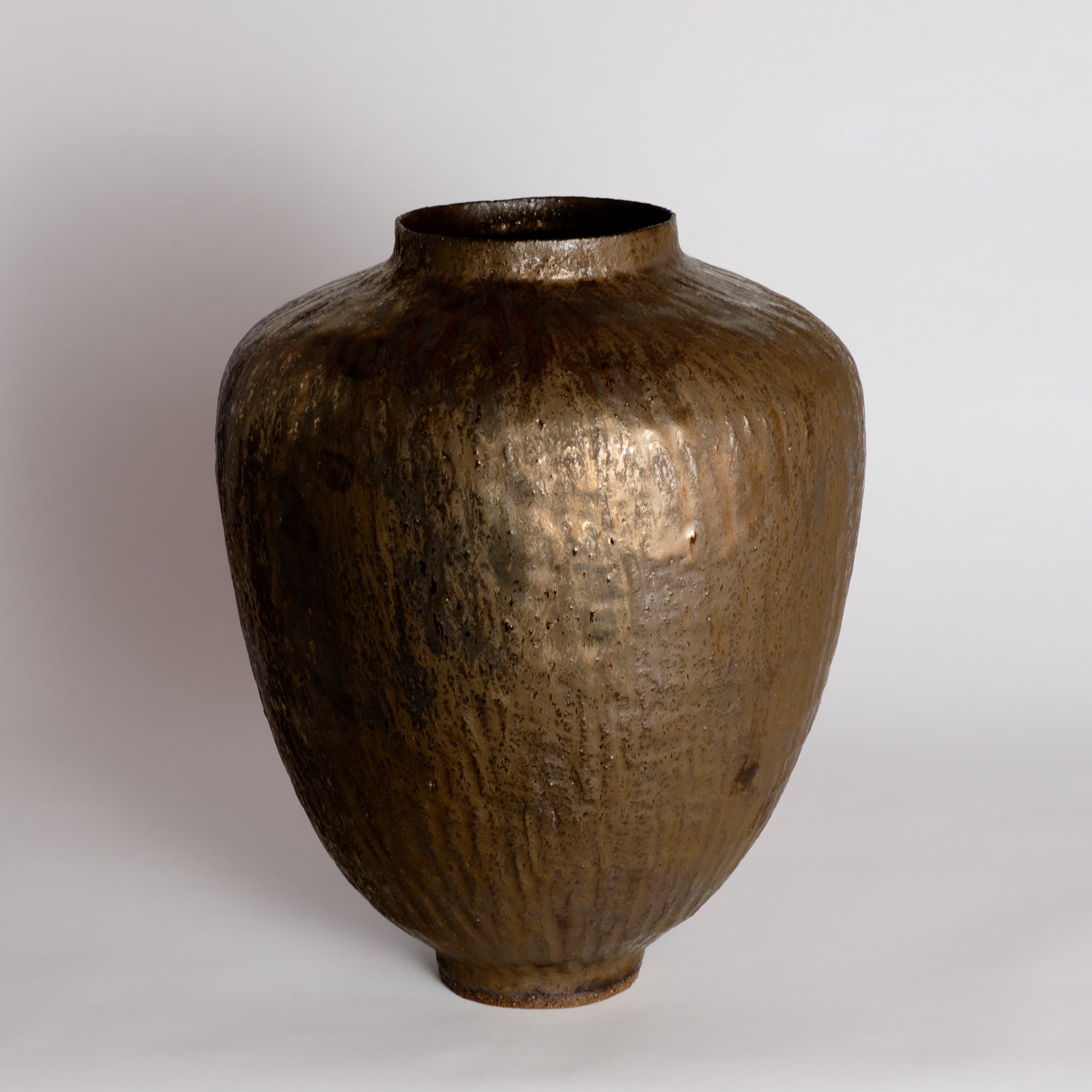 Large Carved Bronze Moon Jar Vessel