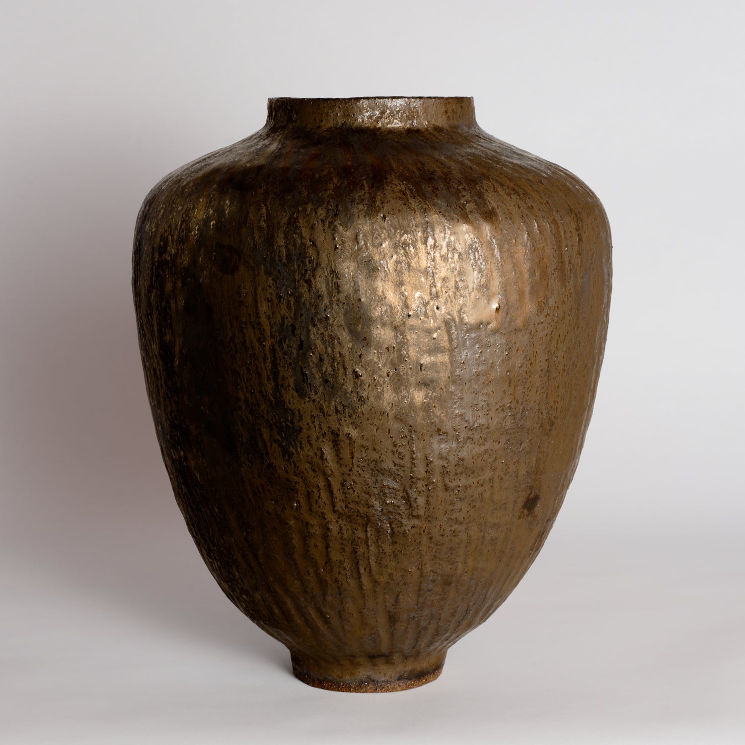 Large Carved Bronze Moon Jar Vessel
