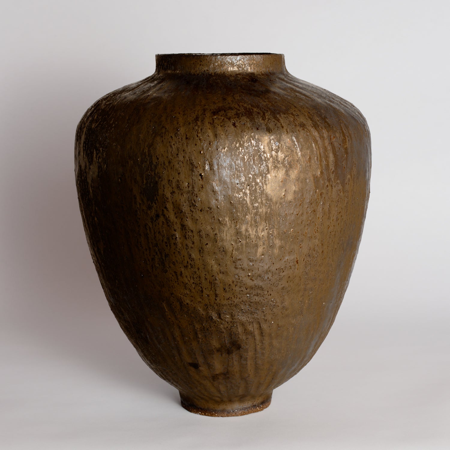 Large Carved Bronze Moon Jar Vessel