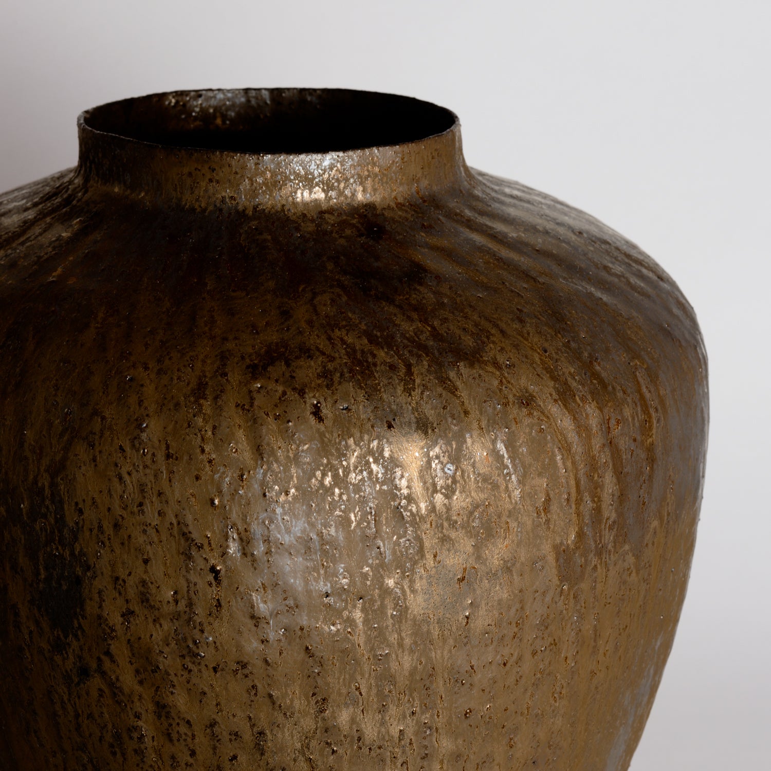 Large Carved Bronze Moon Jar Vessel