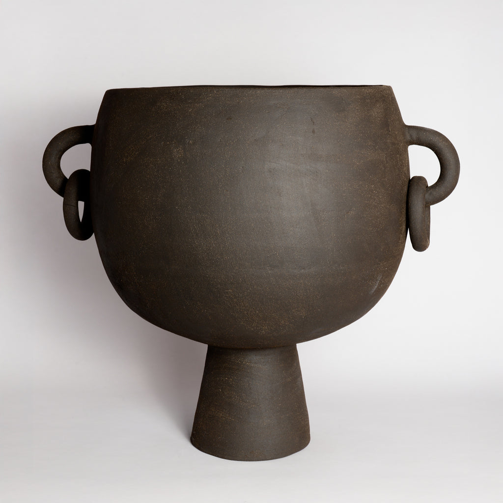 Extra Large Ceramic Black Vessel With Links
