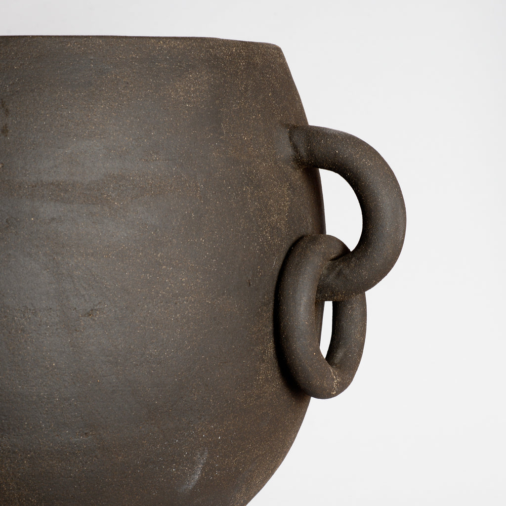 Extra Large Ceramic Black Vessel With Links