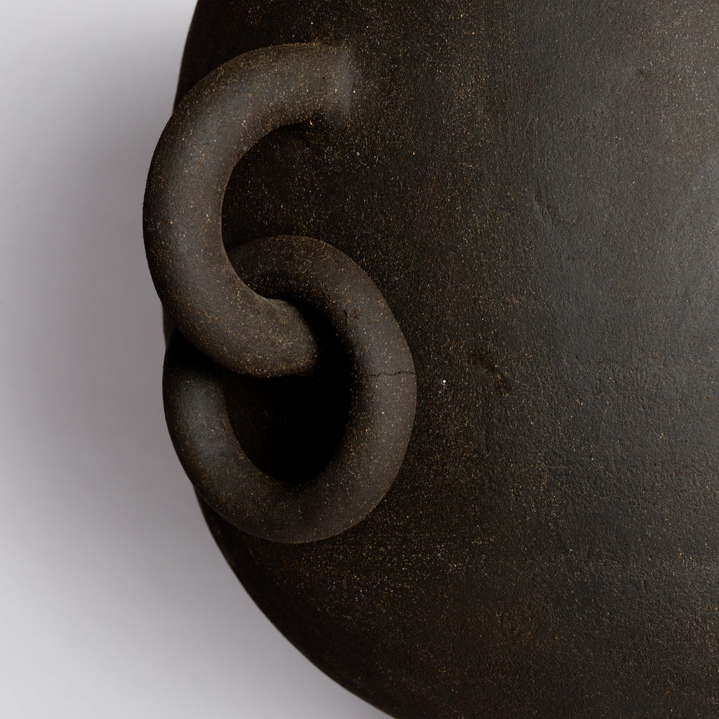 Extra Large Ceramic Black Vessel With Links