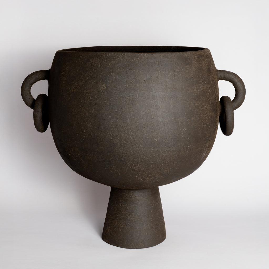 Extra Large Ceramic Black Vessel With Links