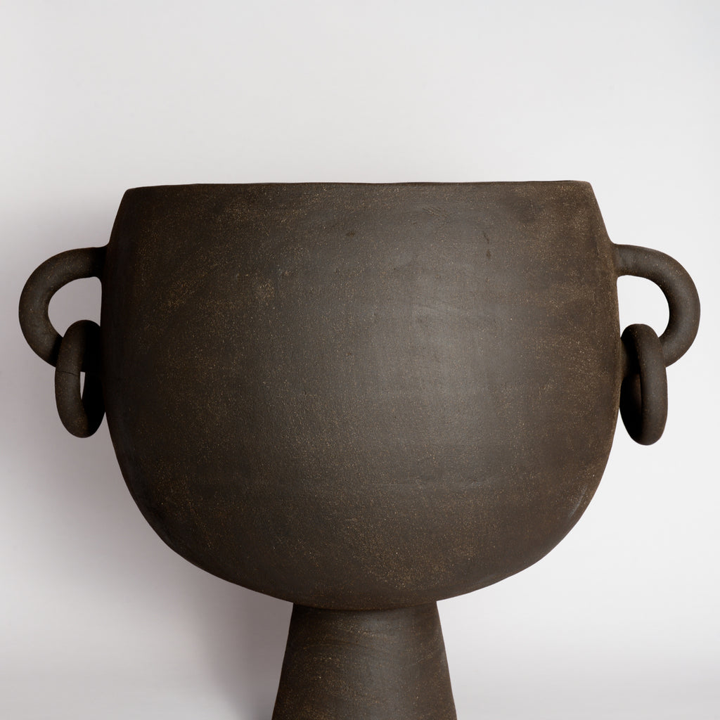 Extra Large Ceramic Black Vessel With Links