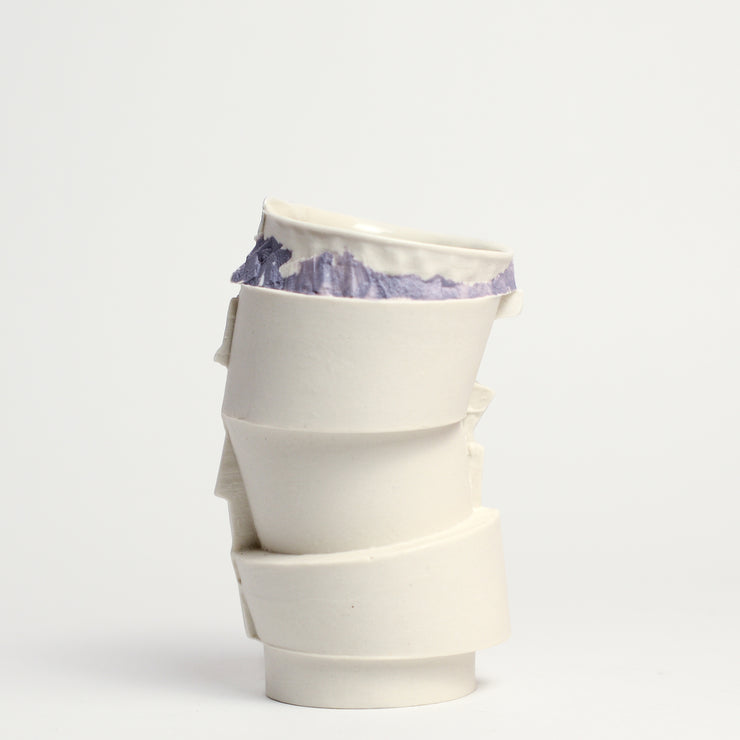 Small Porcelain vase purple rim handmade by Perth ceramicist Studio Mulders