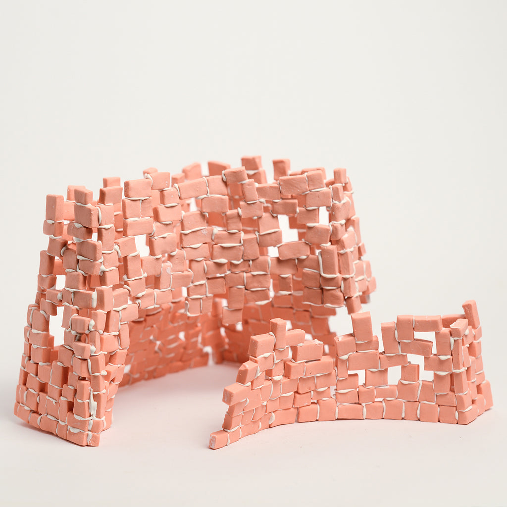 Tatt’s interest in New Materialist theories informs the technique of assembling multiple porcelain tesserae or cut and refined ceramic tiles. The physicality of individual assemblage of tesserae creates abstract forms of balance and precarity, layers, stacks, pattern and negative spaces. Using hyper focusing as a perceptive and making strategy, concentrating on the individual tesserae tile she considers their relationship and action with other objects and the surrounding environment.