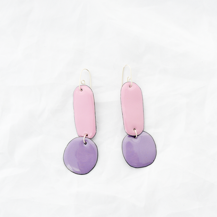 Enamel Double Drop Earrings - Purple