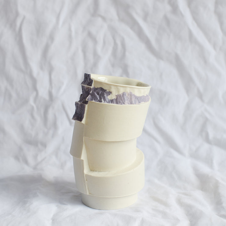 Small Porcelain vase purple rim handmade by Perth ceramicist Studio Mulders